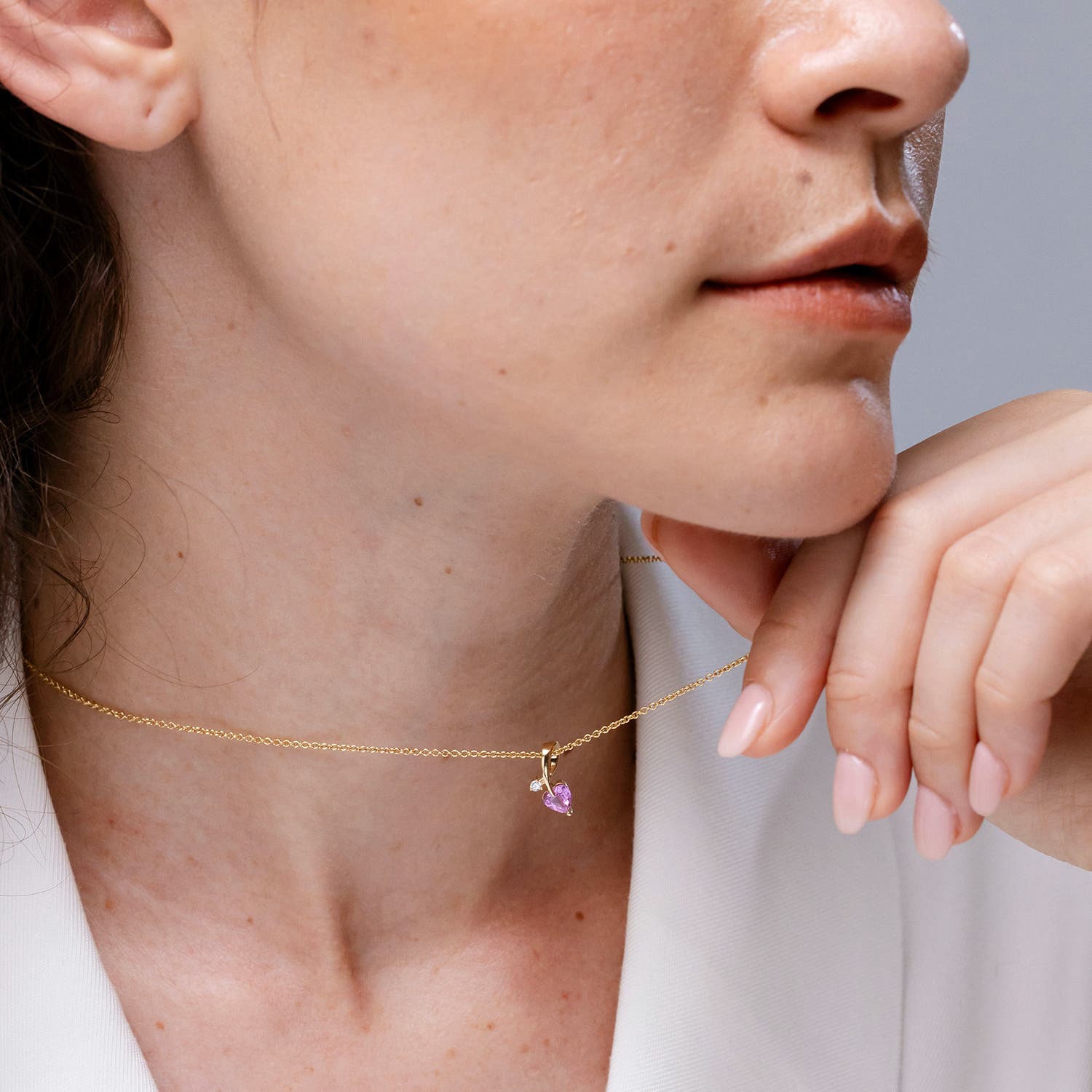Heart-Shaped Pink Sapphire Ribbon Pendant with Diamond | Angara
