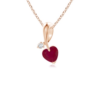 4mm A Heart-Shaped Ruby Ribbon Pendant with Diamond in 9K Rose Gold