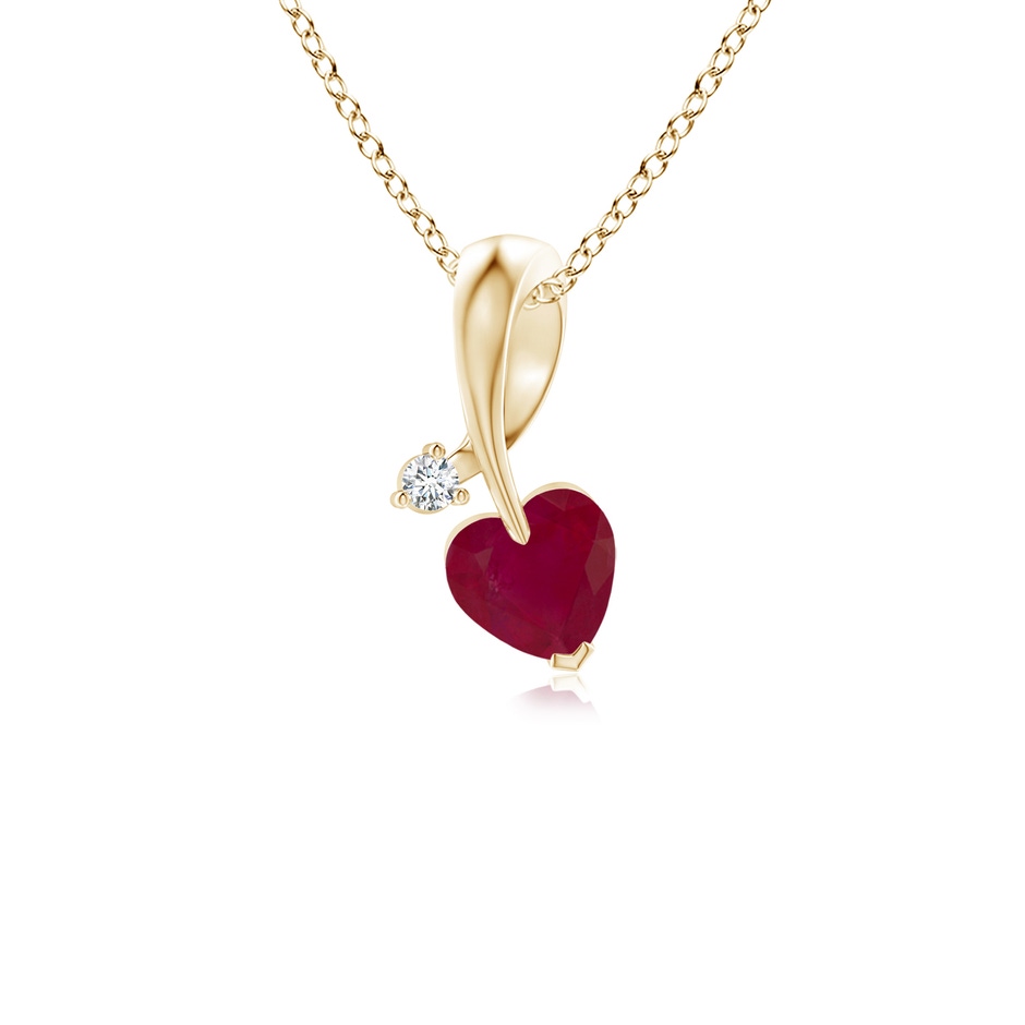 4mm A Heart-Shaped Ruby Ribbon Pendant with Diamond in Yellow Gold 