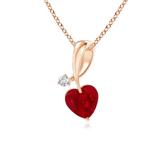 4mm AAA Heart-Shaped Ruby Ribbon Pendant with Diamond in Rose Gold