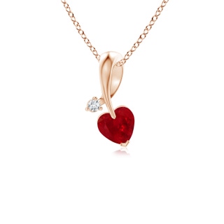 4mm AAA Heart-Shaped Ruby Ribbon Pendant with Diamond in Rose Gold