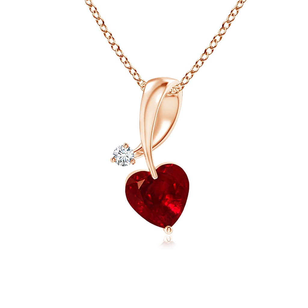 4mm AAAA Heart-Shaped Ruby Ribbon Pendant with Diamond in Rose Gold