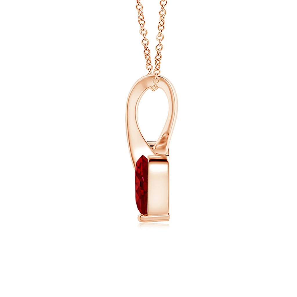 4mm AAAA Heart-Shaped Ruby Ribbon Pendant with Diamond in Rose Gold Side 199