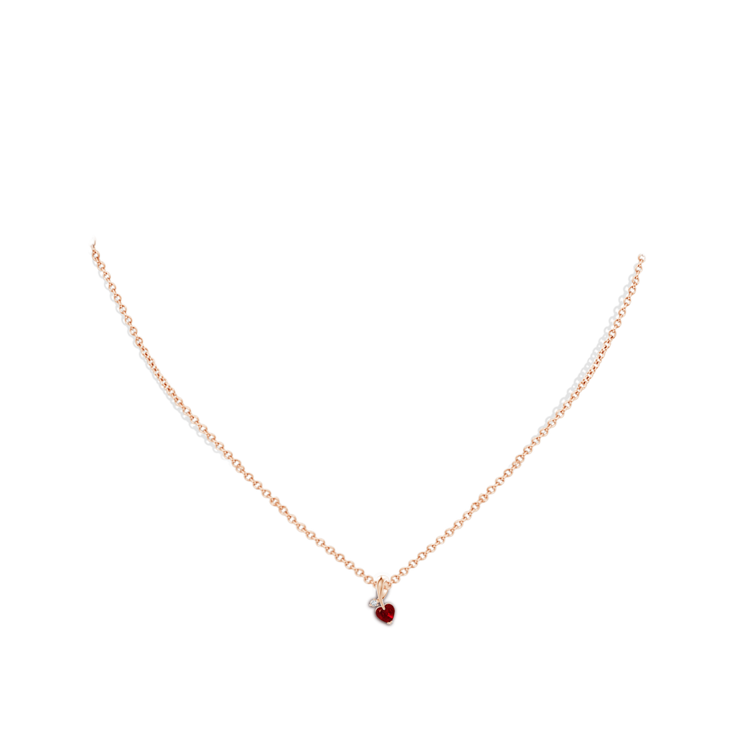 4mm AAAA Heart Shaped Ruby Ribbon Pendant With Diamond In Rose Gold 4mm-aaaa-heart-shaped-ruby-ribbon-pendant-with-diamond-in-rose-gold