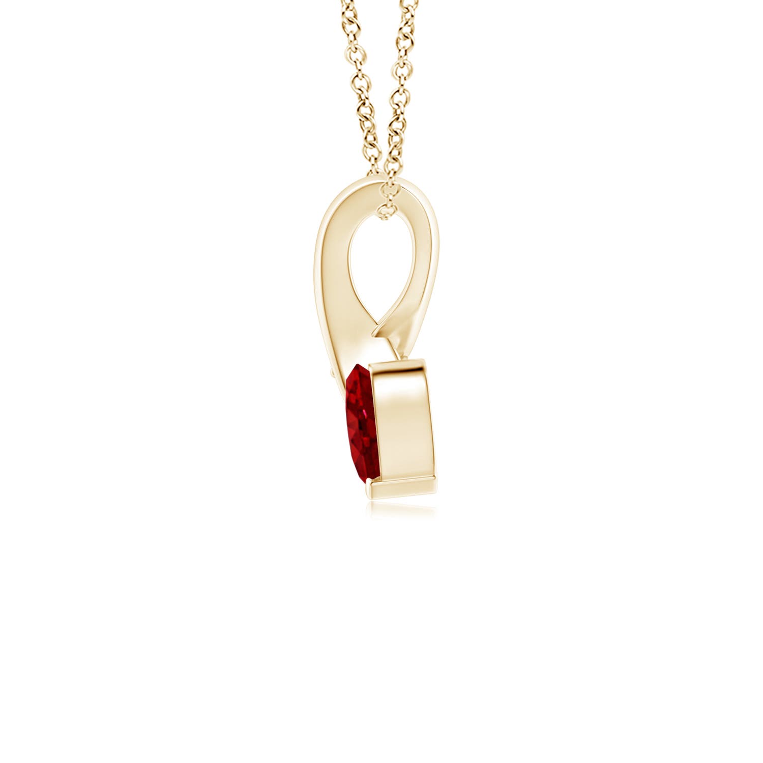4mm AAAA Heart-Shaped Ruby Ribbon Pendant with Diamond in Yellow Gold