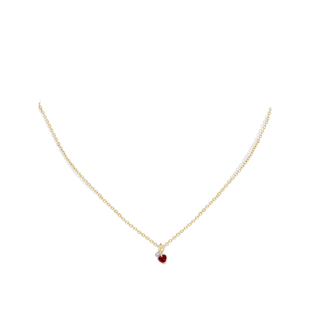 4mm AAAA Heart-Shaped Ruby Ribbon Pendant with Diamond in Yellow Gold - body_neck