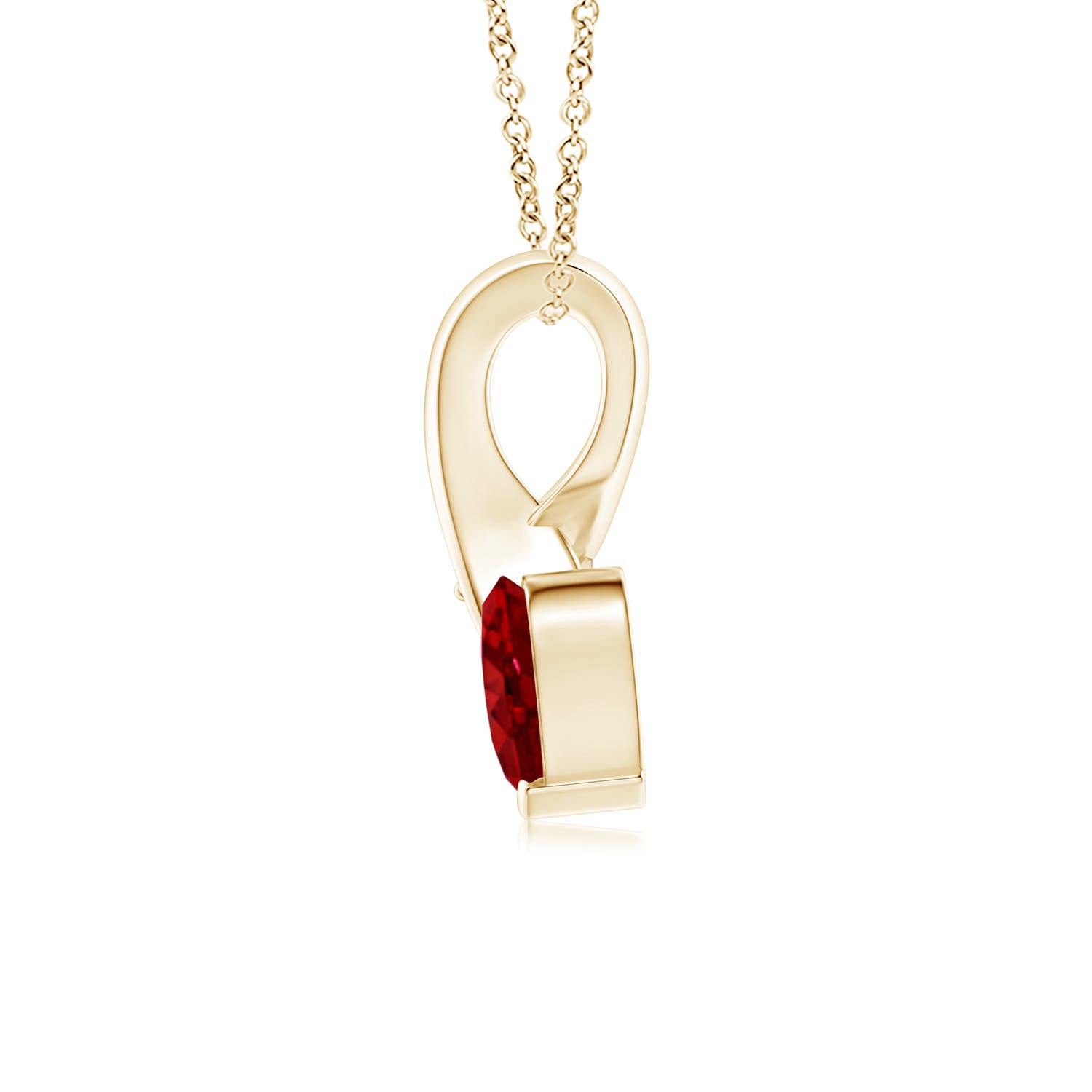 5mm AAAA Heart-Shaped Ruby Ribbon Pendant with Diamond in 18K Yellow Gold