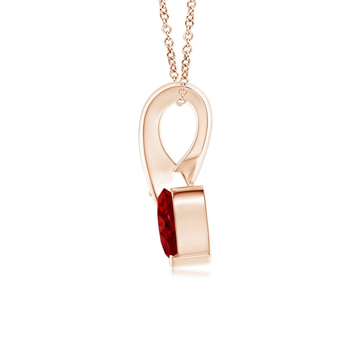 5mm AAAA Heart-Shaped Ruby Ribbon Pendant with Diamond in Rose Gold