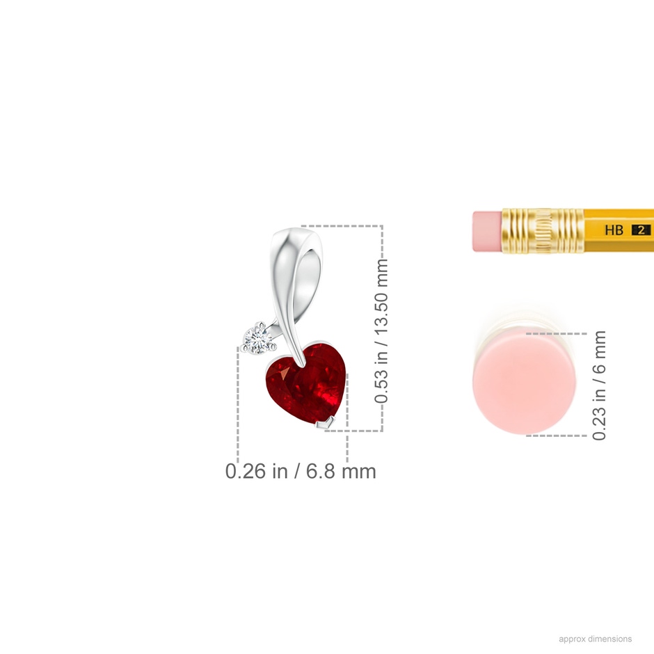 5mm AAAA Heart-Shaped Ruby Ribbon Pendant with Diamond in White Gold ruler