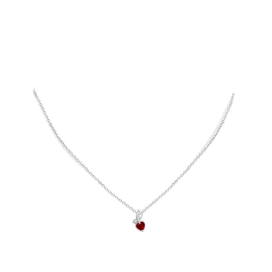 5mm AAAA Heart-Shaped Ruby Ribbon Pendant with Diamond in White Gold pen
