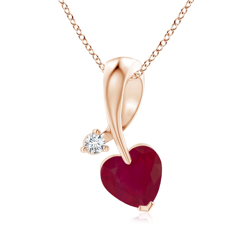 6mm A Heart-Shaped Ruby Ribbon Pendant with Diamond in Rose Gold 