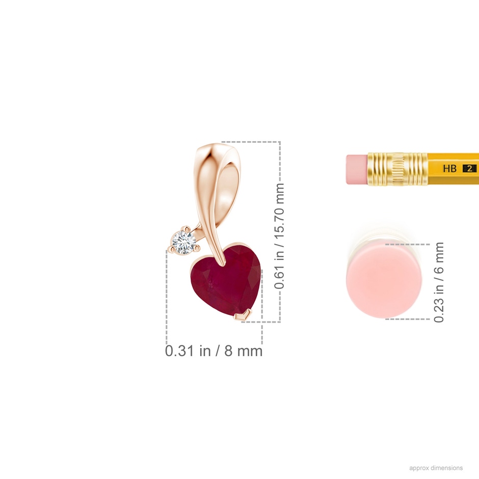 6mm A Heart-Shaped Ruby Ribbon Pendant with Diamond in Rose Gold ruler