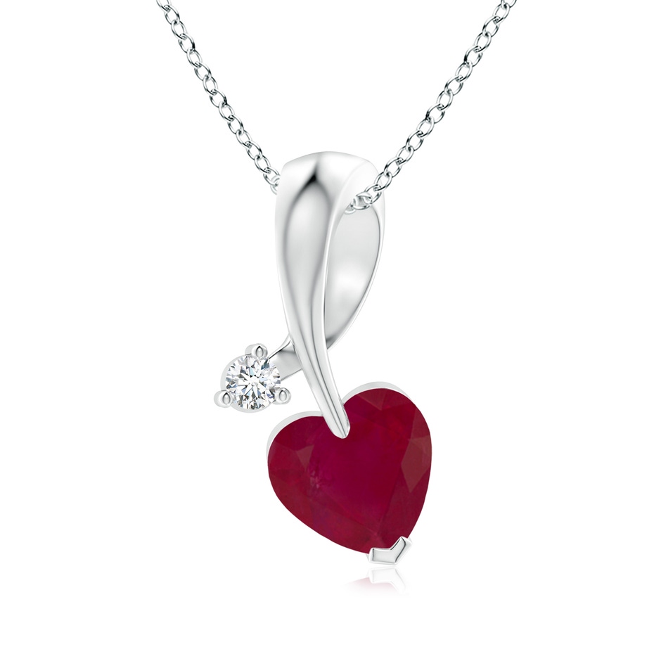 6mm A Heart-Shaped Ruby Ribbon Pendant with Diamond in White Gold 