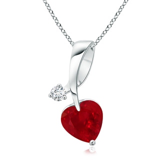 6mm AAA Heart-Shaped Ruby Ribbon Pendant with Diamond in White Gold