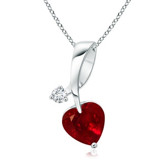6mm AAAA Heart-Shaped Ruby Ribbon Pendant with Diamond in P950 Platinum