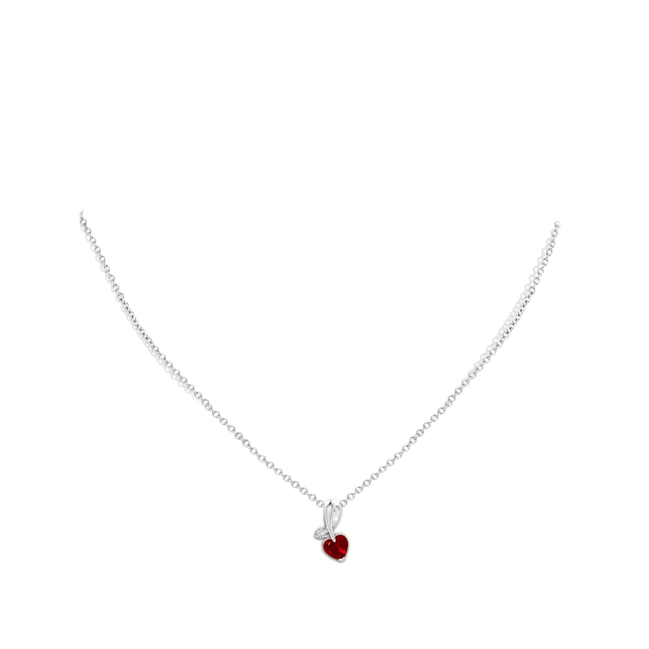 6mm AAAA Heart-Shaped Ruby Ribbon Pendant with Diamond in P950 Platinum pen