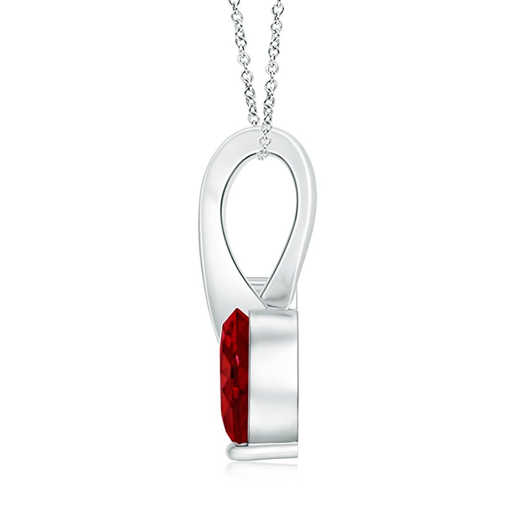 6mm AAAA Heart-Shaped Ruby Ribbon Pendant with Diamond in White Gold Side 199