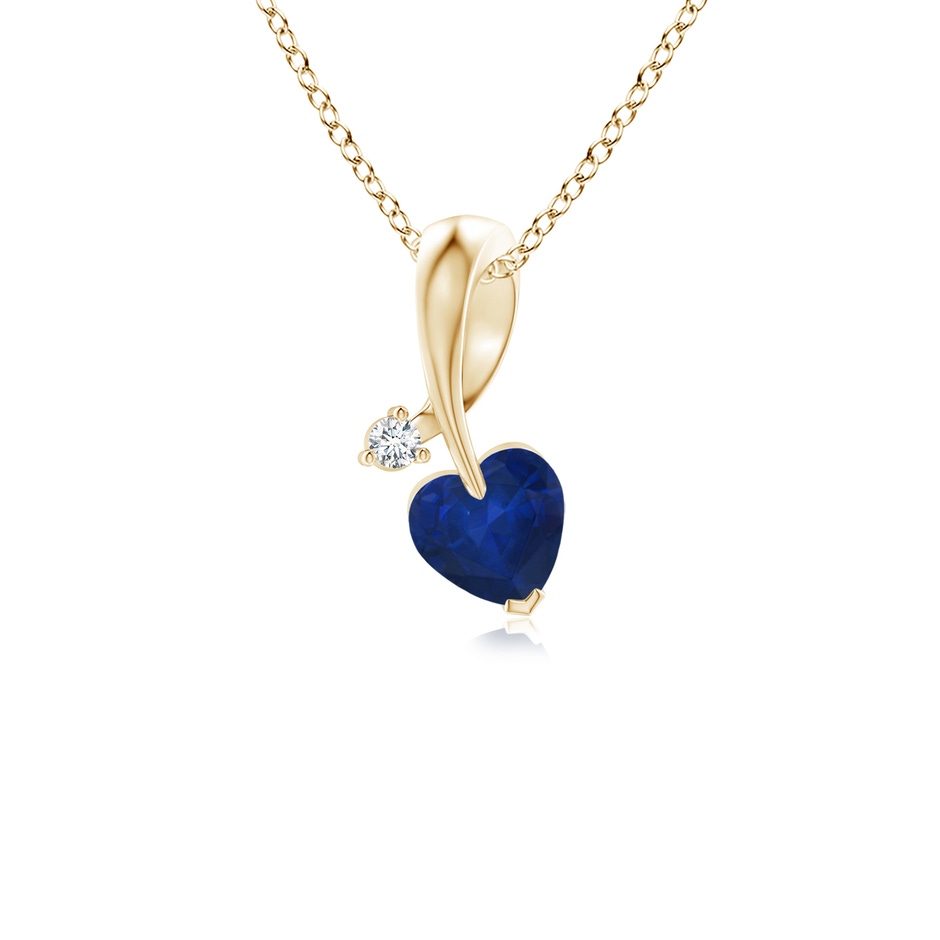 4mm AA Heart-Shaped Sapphire Ribbon Pendant with Diamond in Yellow Gold 