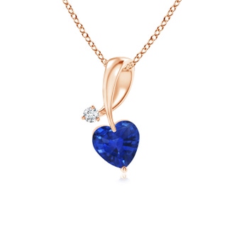 4mm AAA Heart-Shaped Sapphire Ribbon Pendant with Diamond in Rose Gold