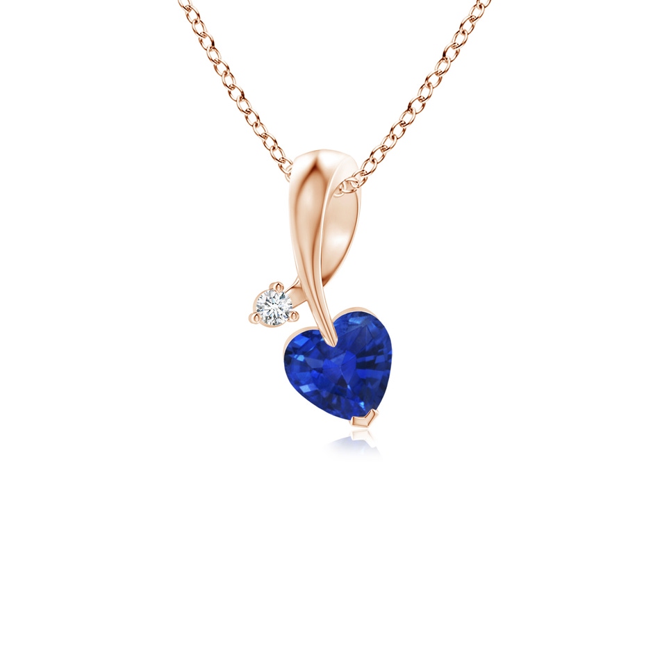 4mm AAA Heart-Shaped Sapphire Ribbon Pendant with Diamond in Rose Gold 