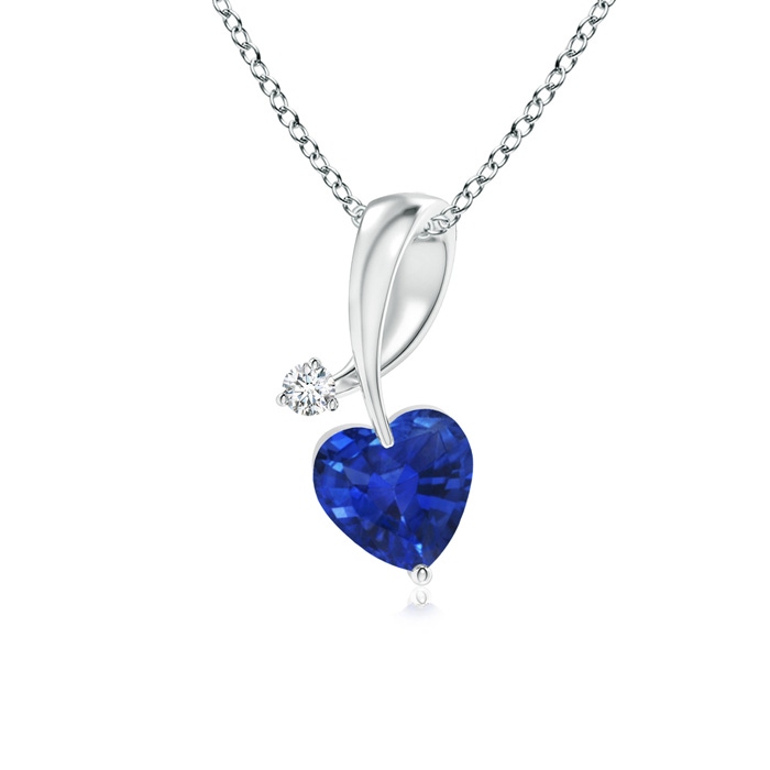 4mm AAA Heart-Shaped Sapphire Ribbon Pendant with Diamond in White Gold