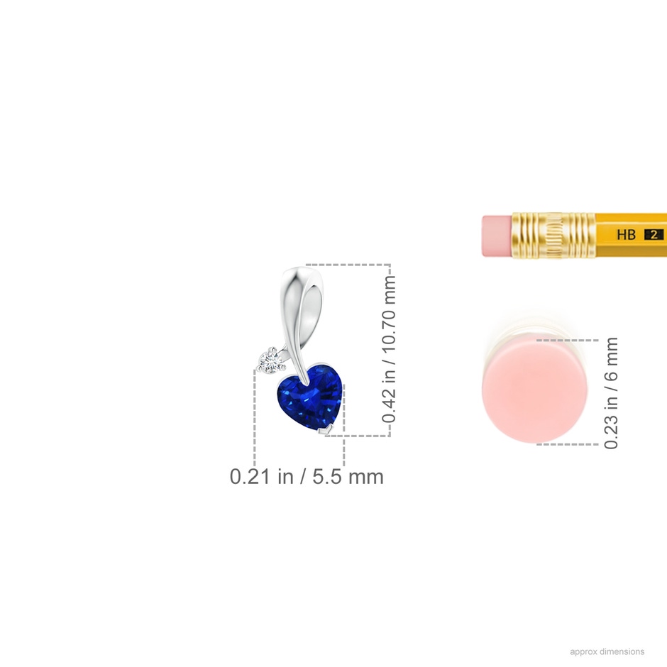 4mm AAAA Heart-Shaped Sapphire Ribbon Pendant with Diamond in P950 Platinum ruler