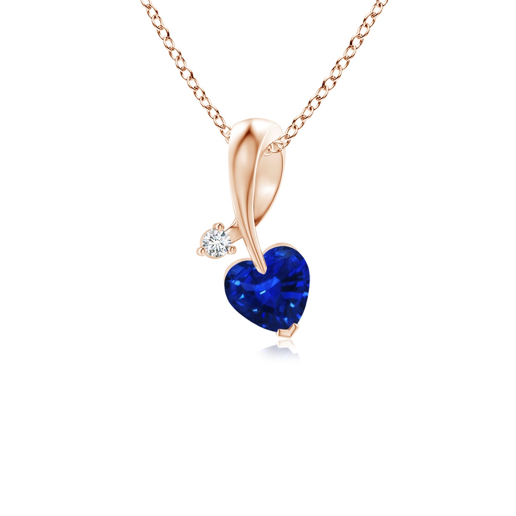 4mm AAAA Heart-Shaped Sapphire Ribbon Pendant with Diamond in Rose Gold