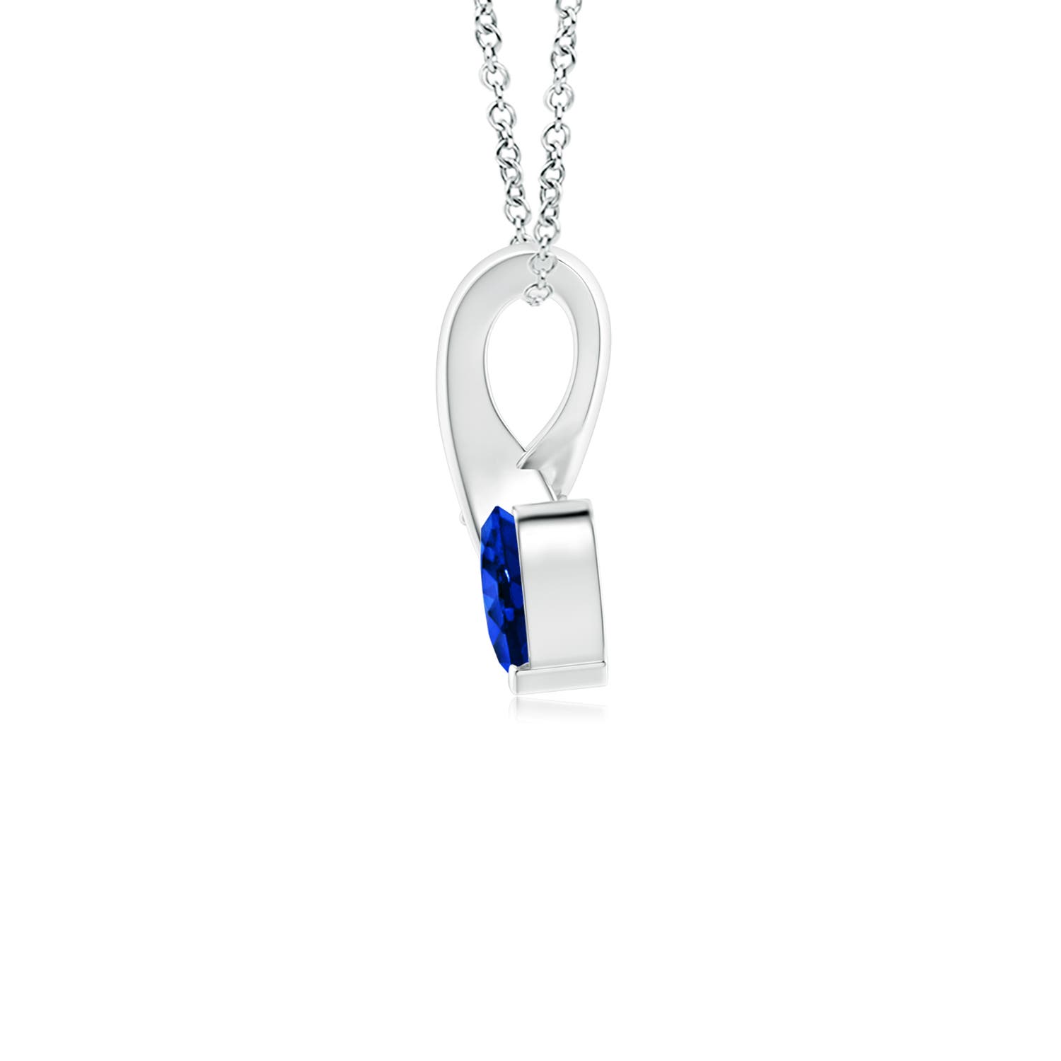 4mm AAAA Heart-Shaped Sapphire Ribbon Pendant with Diamond in White Gold - side 3