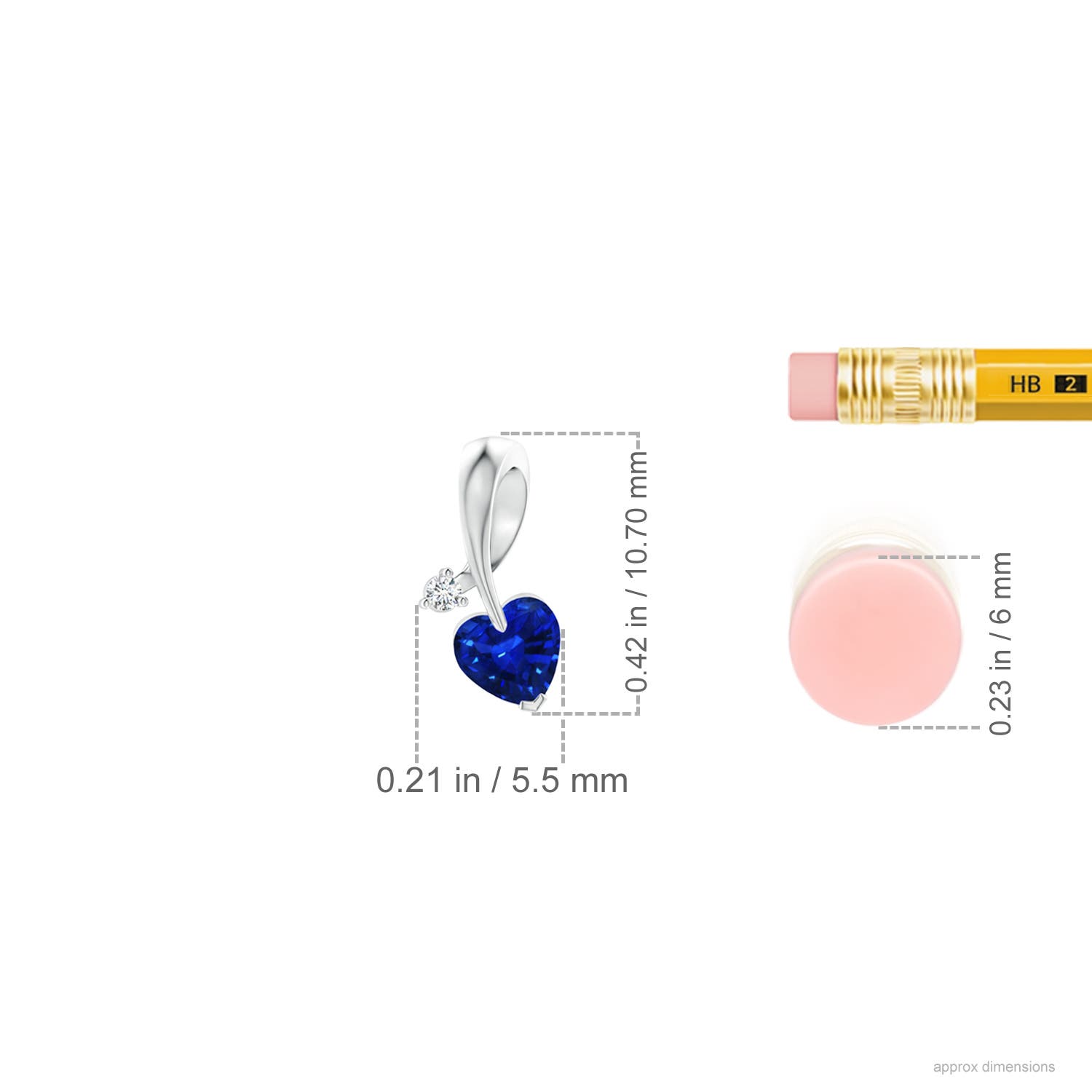 4mm AAAA Heart-Shaped Sapphire Ribbon Pendant with Diamond in White Gold - ruler