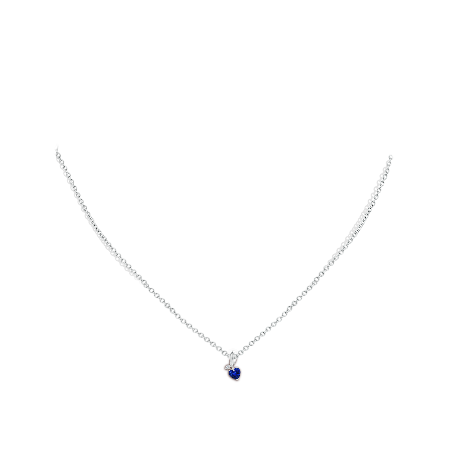 4mm AAAA Heart-Shaped Sapphire Ribbon Pendant with Diamond in White Gold - body_neck