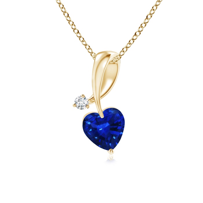 4mm AAAA Heart-Shaped Sapphire Ribbon Pendant with Diamond in Yellow Gold