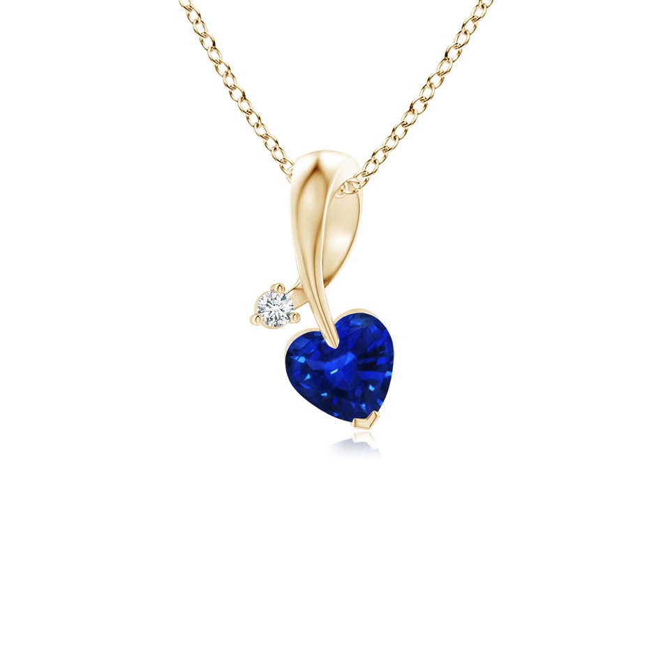 4mm AAAA Heart-Shaped Sapphire Ribbon Pendant with Diamond in Yellow Gold 