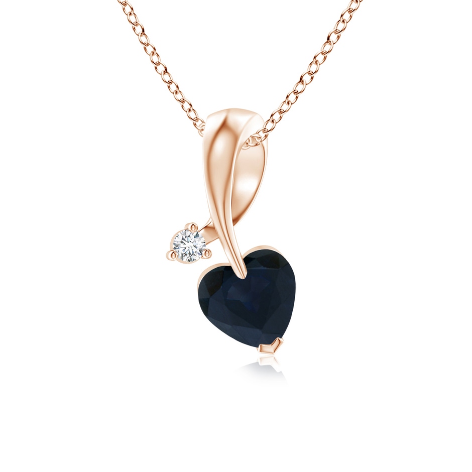 5mm A Heart-Shaped Sapphire Ribbon Pendant with Diamond in Rose Gold 