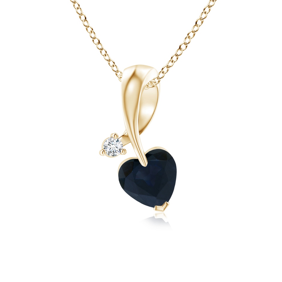 5mm A Heart-Shaped Sapphire Ribbon Pendant with Diamond in Yellow Gold 