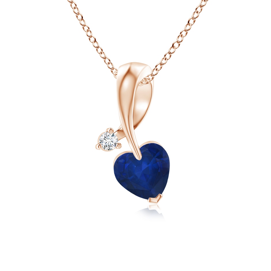 5mm AA Heart-Shaped Sapphire Ribbon Pendant with Diamond in Rose Gold 