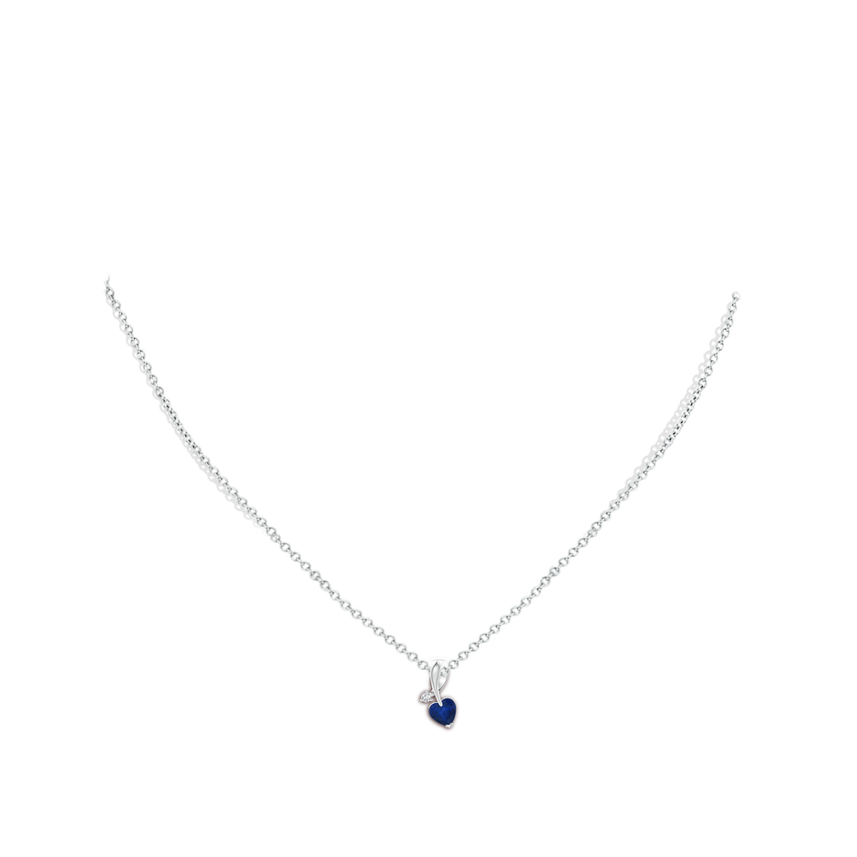 5mm AA Heart-Shaped Sapphire Ribbon Pendant with Diamond in White Gold pen
