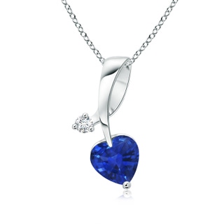 5mm AAA Heart-Shaped Sapphire Ribbon Pendant with Diamond in 9K White Gold