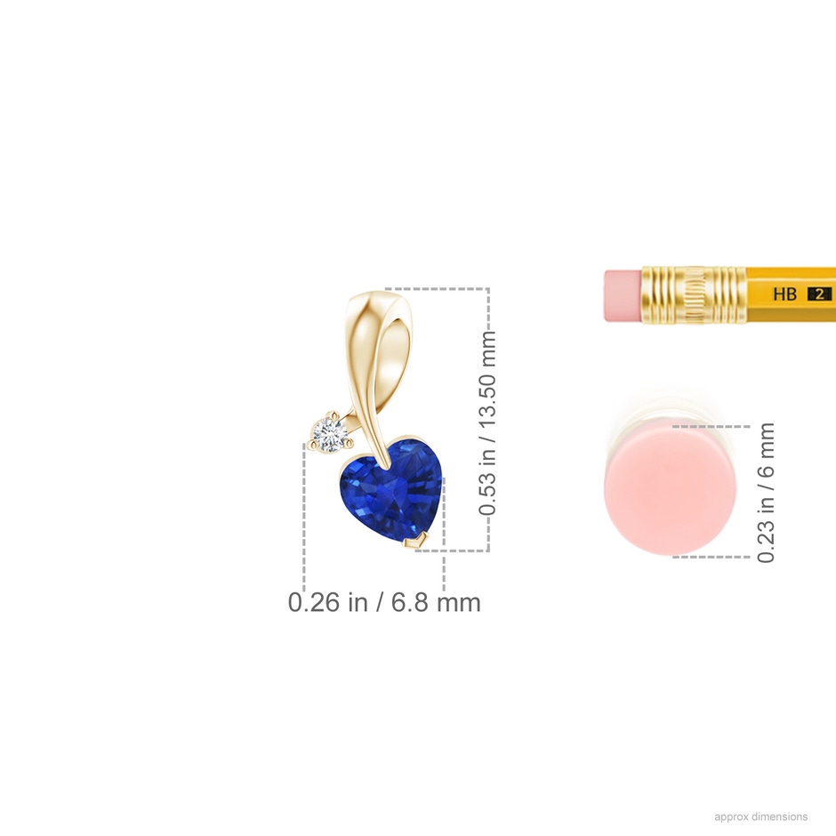 5mm AAA Heart-Shaped Sapphire Ribbon Pendant with Diamond in Yellow Gold ruler