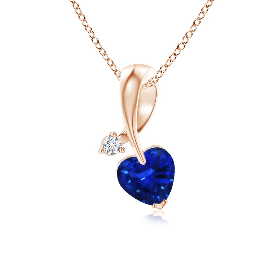 5mm AAAA Heart-Shaped Sapphire Ribbon Pendant with Diamond in Rose Gold 