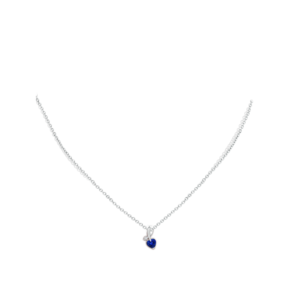 5mm AAAA Heart-Shaped Sapphire Ribbon Pendant with Diamond in White Gold pen