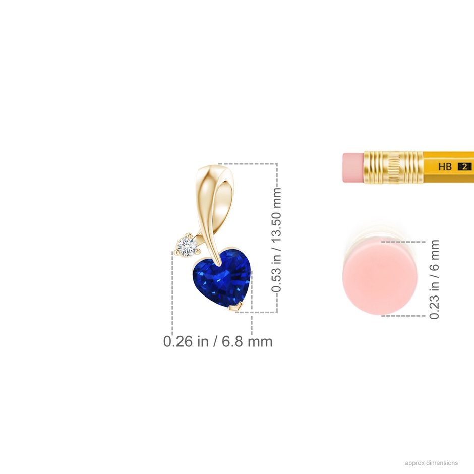 5mm AAAA Heart-Shaped Sapphire Ribbon Pendant with Diamond in Yellow Gold ruler