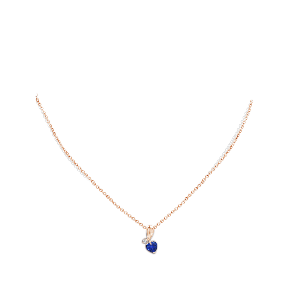 6mm AAA Heart-Shaped Sapphire Ribbon Pendant with Diamond in 18K Rose Gold pen