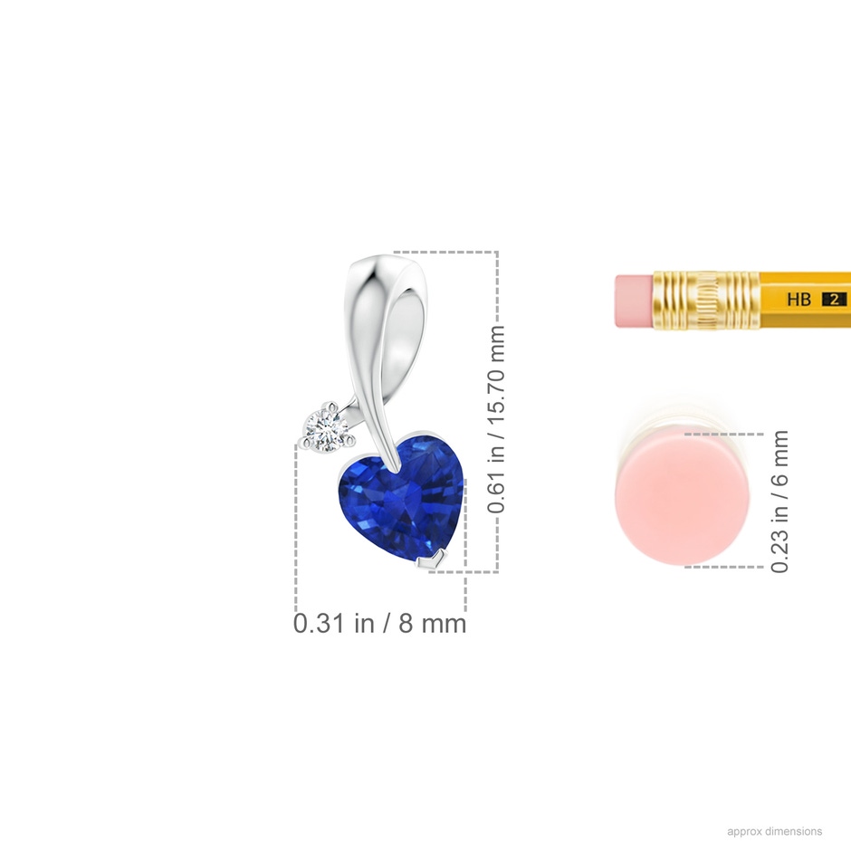 6mm AAA Heart-Shaped Sapphire Ribbon Pendant with Diamond in 18K White Gold ruler