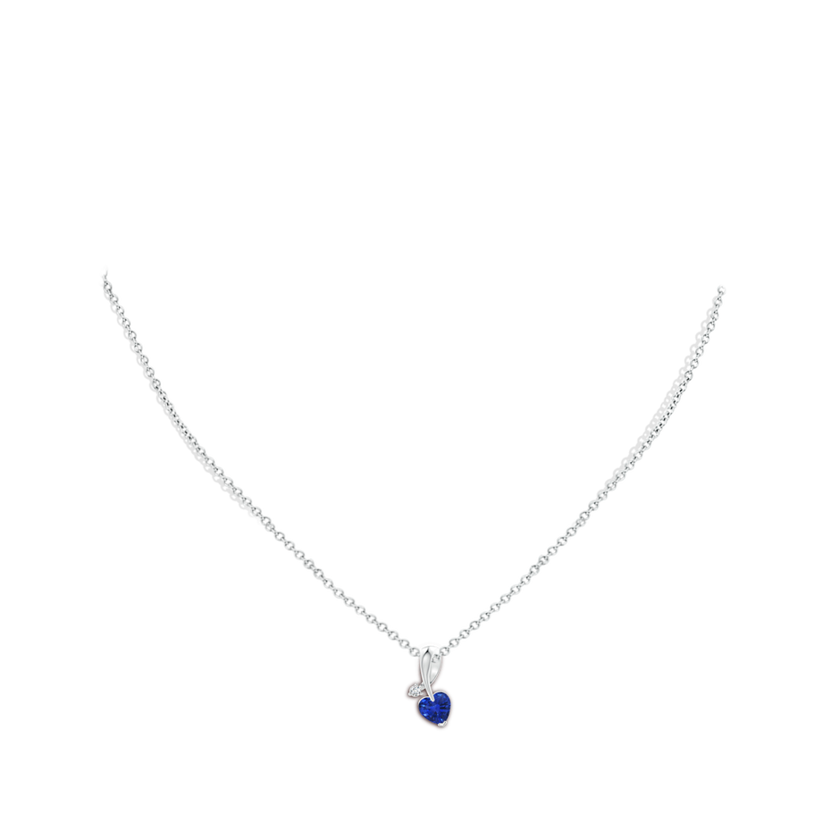 6mm AAA Heart-Shaped Sapphire Ribbon Pendant with Diamond in 18K White Gold pen