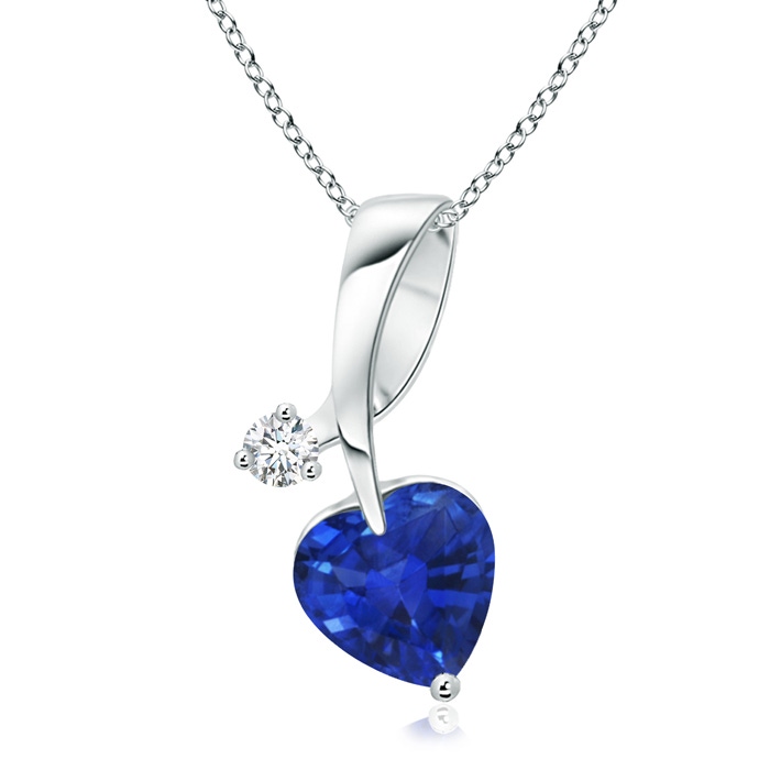6mm AAA Heart-Shaped Sapphire Ribbon Pendant with Diamond in White Gold