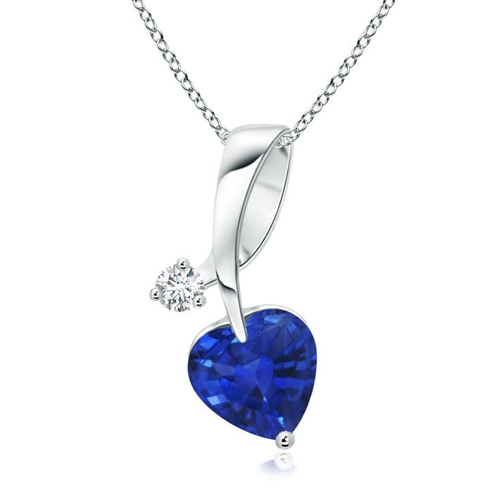 6mm AAA Heart-Shaped Sapphire Ribbon Pendant with Diamond in White Gold 