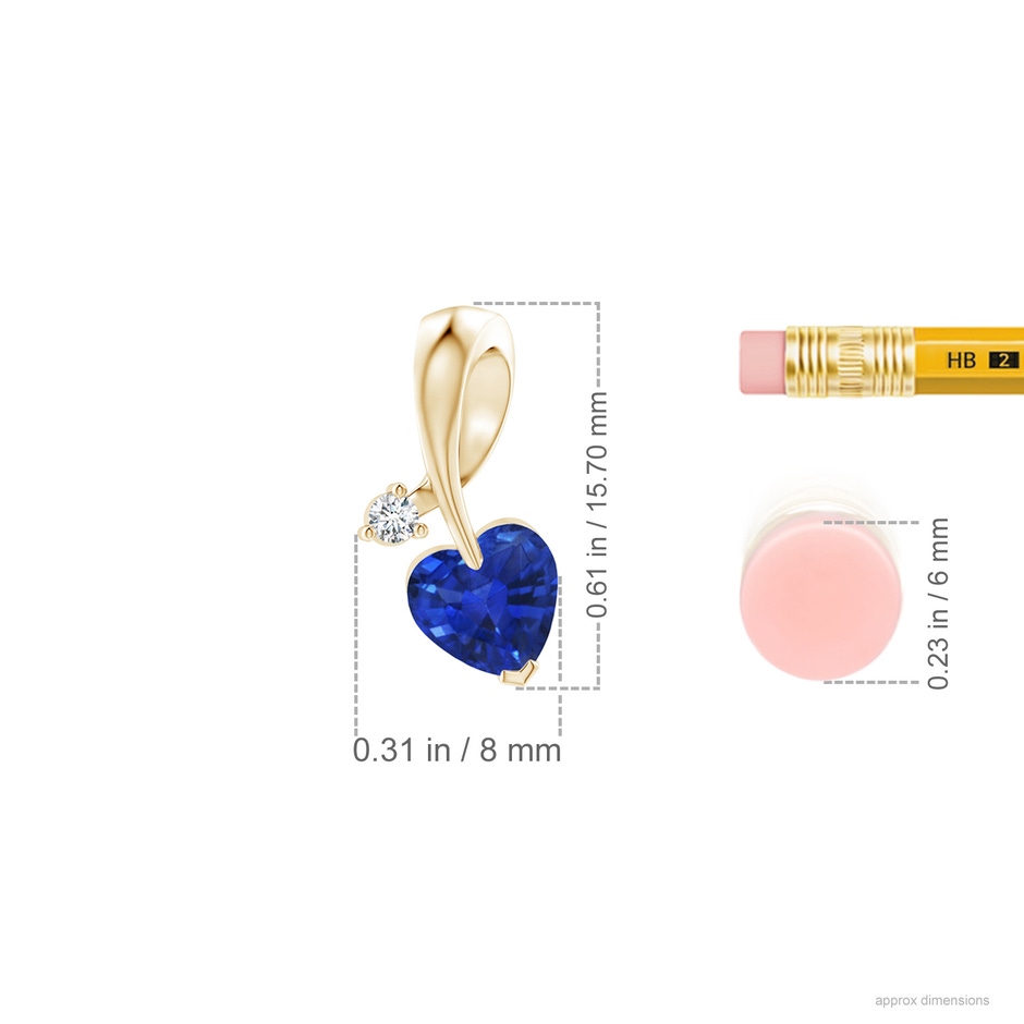 6mm AAA Heart-Shaped Sapphire Ribbon Pendant with Diamond in Yellow Gold ruler