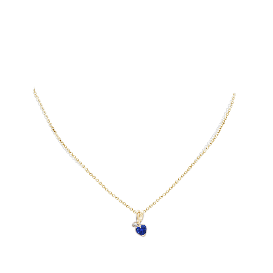 6mm AAA Heart-Shaped Sapphire Ribbon Pendant with Diamond in Yellow Gold pen
