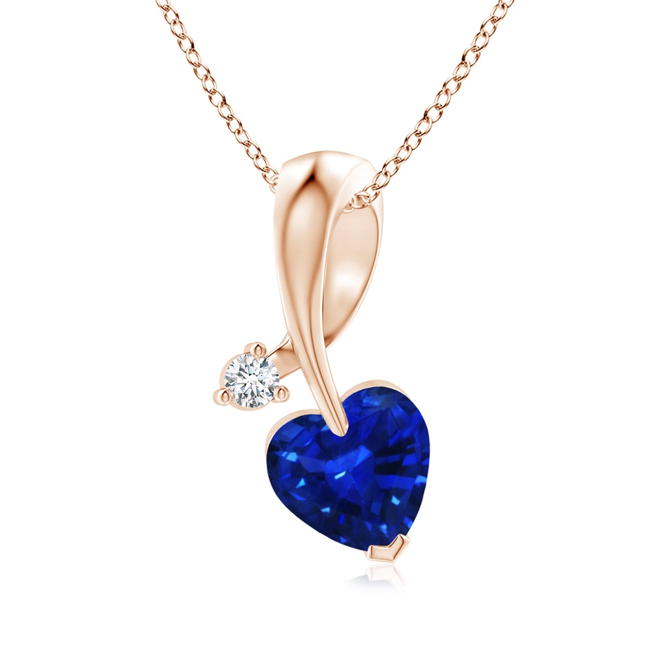 6mm AAAA Heart-Shaped Sapphire Ribbon Pendant with Diamond in 18K Rose Gold 