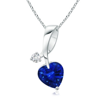 6mm AAAA Heart-Shaped Sapphire Ribbon Pendant with Diamond in P950 Platinum